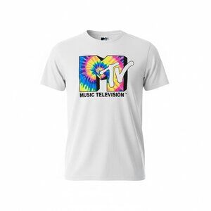 MTV Graphic T Shirt Mens Small White Tie Dye Logo NWT